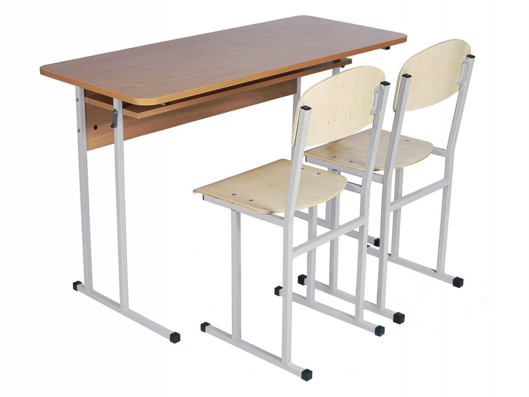 Комплект стол ученический 2-местный с полкой, № 6 + стул на полозьях, №6