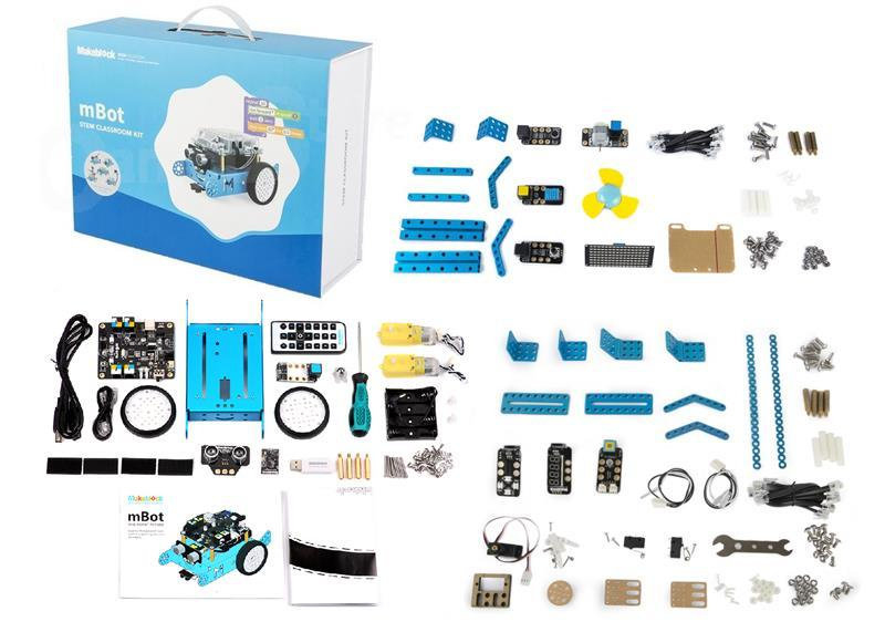 Учебный STEAM набор mBot Classroom Kit (робот mBotV1.1 + 2 набора расширения Gizmos Add-on Packs)